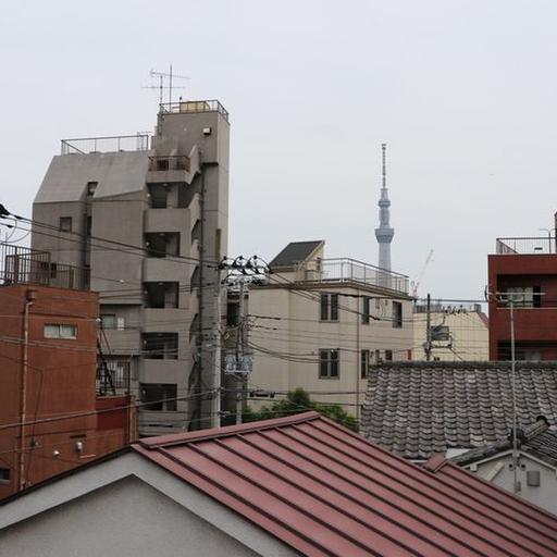 バルコニーからの眺望 スカイツリーの脇に花火が上がります